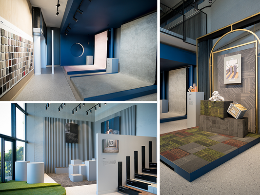 Our lighting solutions highlight Belgotex's carpets and flooring
