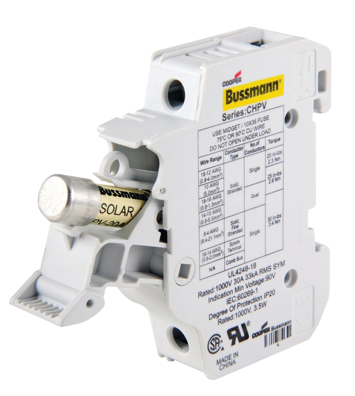 Bussmann Fuse holder, modular, indicator, 1-pole, 1000VDC, 30A - Rubicon Installer Portal