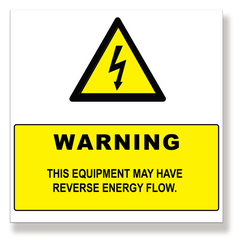 Rubicon label, Warning: Reverse energy flow, 250 x 250mm - Rubicon Installer Portal